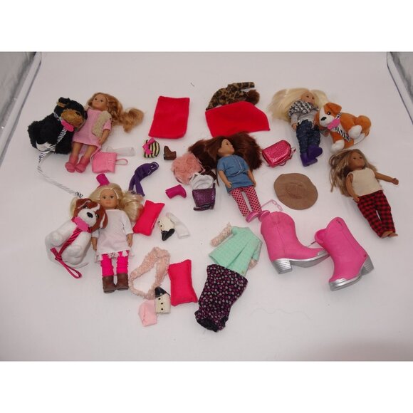 Our Generation Dolls Lori Dolls 6 “ Mini Dolls Lot of 6 Plus Pets Shoes Hats Clo - Picture 1 of 11